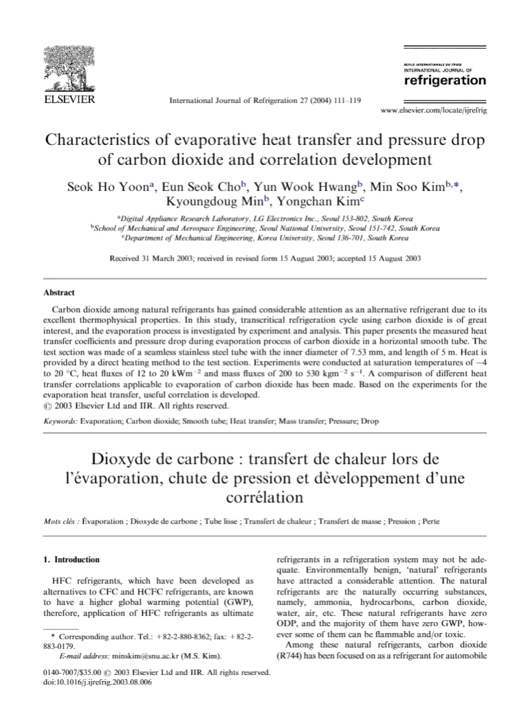 Characteristics of evaporative heat transfer and pressure drop of carbon dioxide and correlation development Characteristics of evaporative heat transfer and pressure drop of carbon dioxide and correlation development