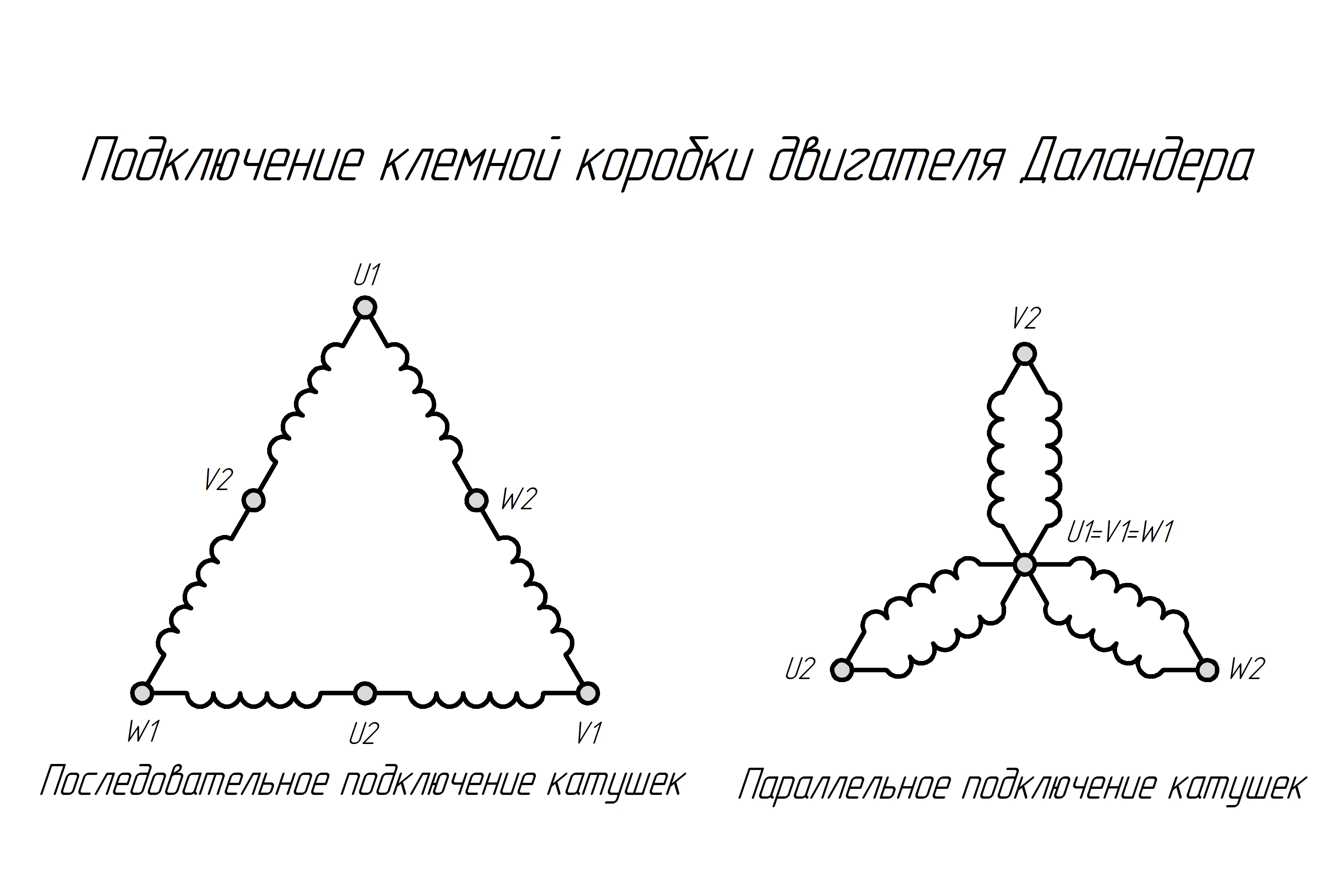 Схема подключения клеммной коробки двигателя Даландера Схема подключения клеммной коробки двигателя Даландера