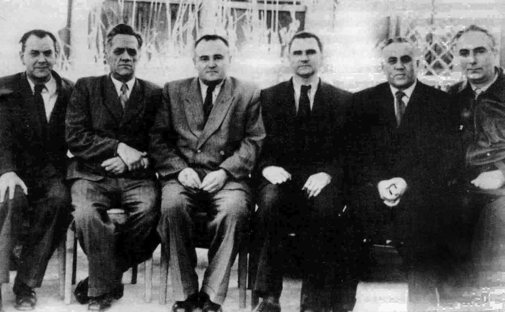 Легендарная «звёздная шестёрка» главных конструкторов: М.С. Рязанский. Н А. Пилюгин, С П. Королёв, В.П. Глушко, В.П. Бармин, В.И. Кузнецов