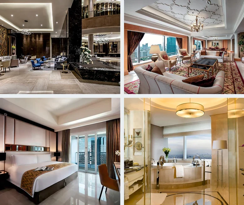Интерьеры отеля Ritz-Carlton в Джакарте — главный холл, номера и ванная комната