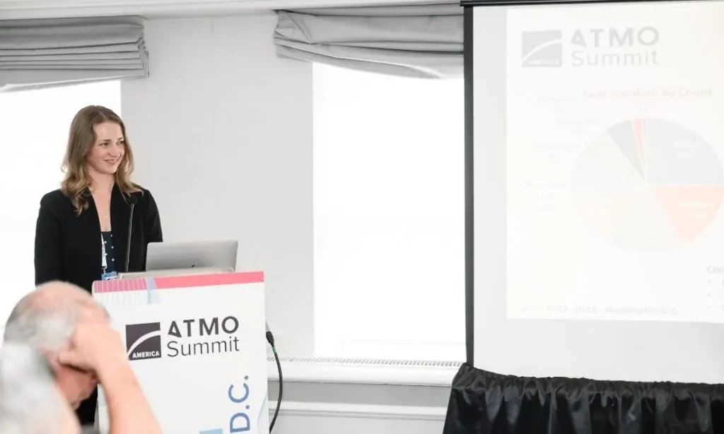 The NASRC’s Danielle Wright, presenting on CO2 refrigerant supply at ATMO America 2023