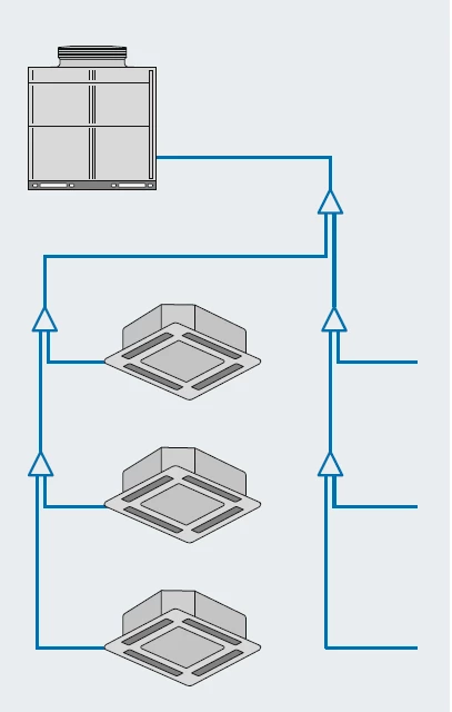 Схема частичного монтажа внутренних блоков в системе кондиционирования